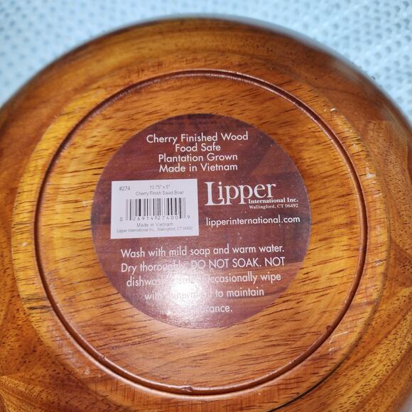 LIPPER INTL CHERRY FINISH WOOF 13.75" ROUND WOOD SERVING BOWL - Picture 3 of 6